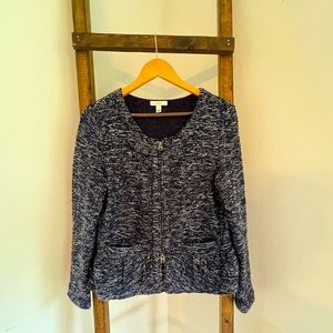 J.Crew Tweed Peplum Blazer Scoop Neck Zip Front Blue Womens Medium